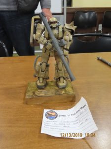 Ethan Idenmill brought in this Bandai 1-100 Gundam series MS-06R-1A Zaku II mobile suit